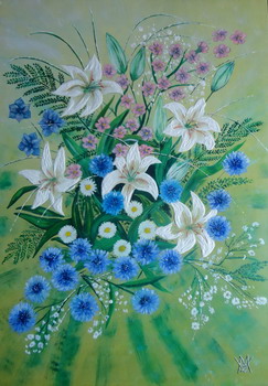 peinture d'un magnifique bouquet de fleurs avec des lys