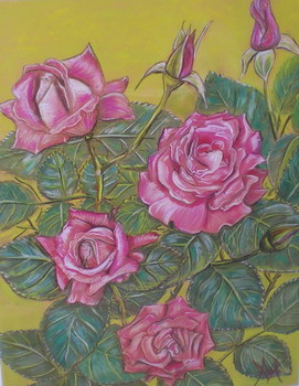 tableau de roses en pastelle